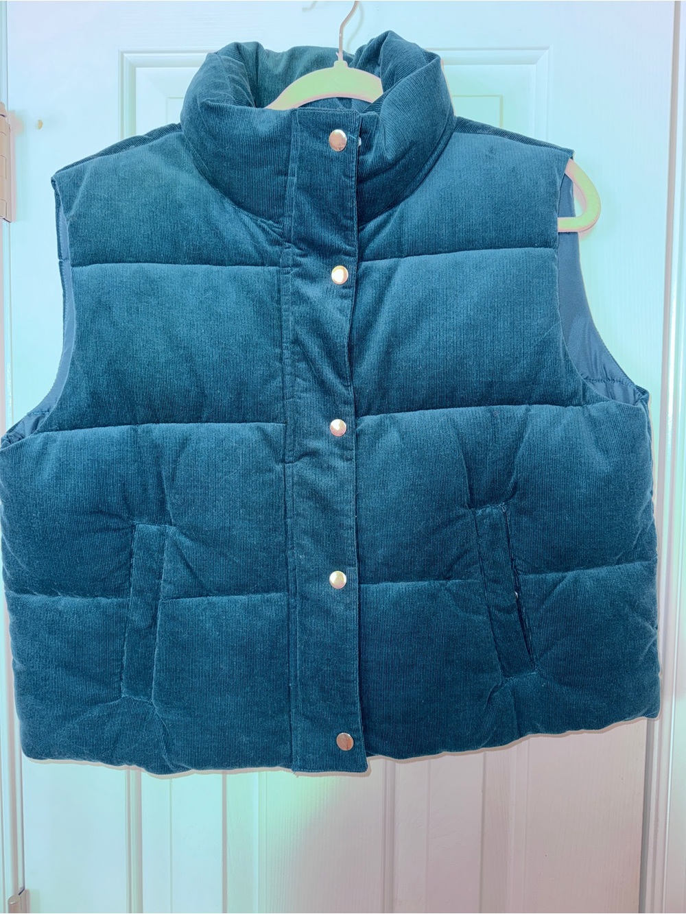 LOFT Teal Corduroy Puffer Vest
